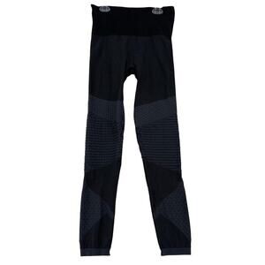 Spanx Ankle Leggings‎ Women's Size M Black High Rise Stretch Textured Leg Panels